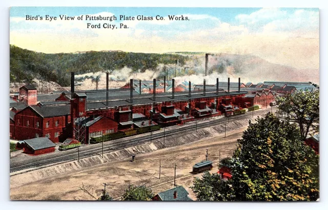 Postcard Bird's Eye View Ford City Pennsylvania PA PPG Pittsburgh Plate Glass Co