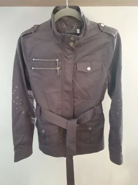 MINT VELVET WAX Jacket Utility Biker Jacket Khaki Grey UK Size 8