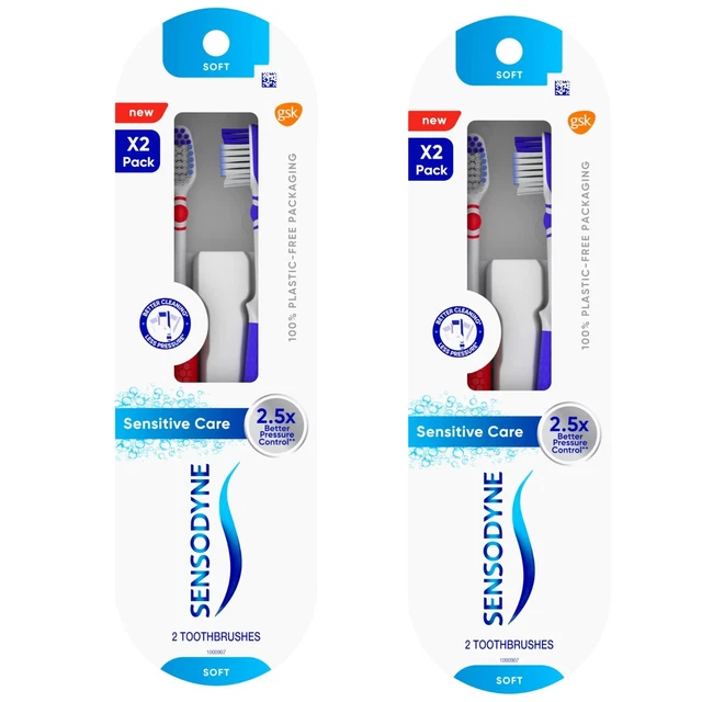 Cepillo de dientes Sensodyne Sensitive Care, suave, paquete de 2 (total 4 piezas)