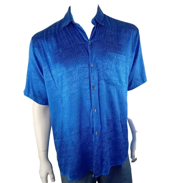 WEAVE QUALITY Super Fine Thai Silk vintage mens size Medium shirt blue embossed