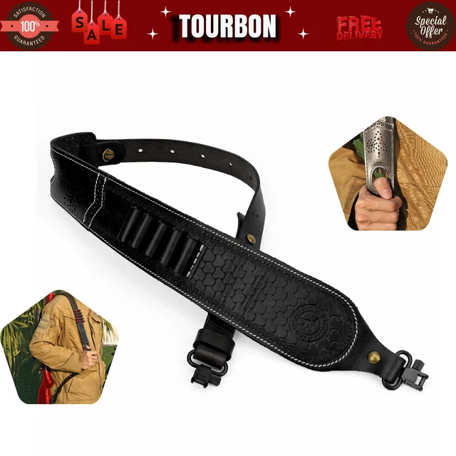 thumbnail image 2 of Tourbon Black Leather Rifle Sling - 2-Point With Finger Rest (LP00282-BK) 2 of 5