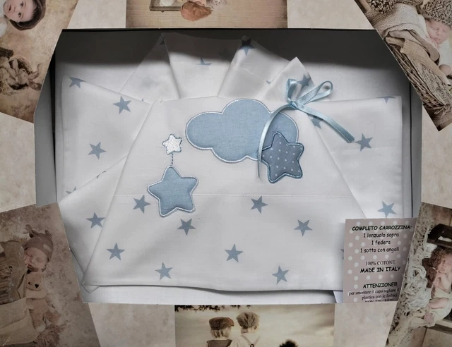 Set Lenzuola Carrozzina 100% Cotone Ricamato | 3 Pezzi (Sopra+Sotto+Federa), Made In Italy - Foto 6