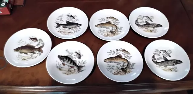 VINTAGE Naaman Israel Round Porcelain 6.5" Fish Plates-Lot of 7 Plates-EUC