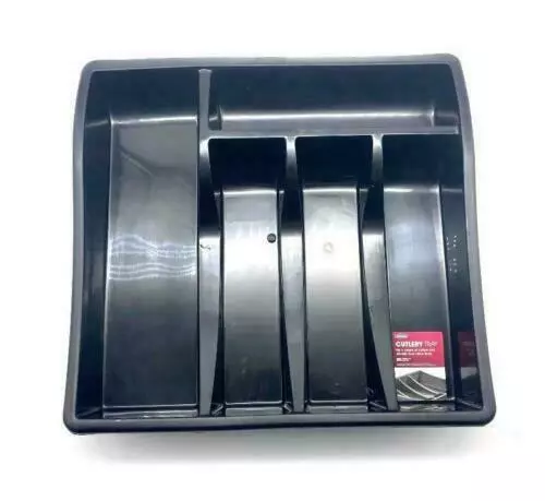 Large Plastic Cutlery Holder Drawer Tray Kitchen Organiser Tidy Storage Black