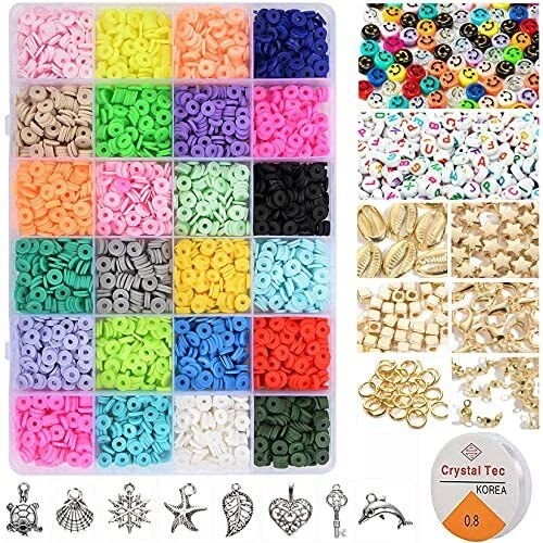 4500 Pcs Clay Beads for Bracelet Making Kit, 24 Colors Flat B-Multi color 1