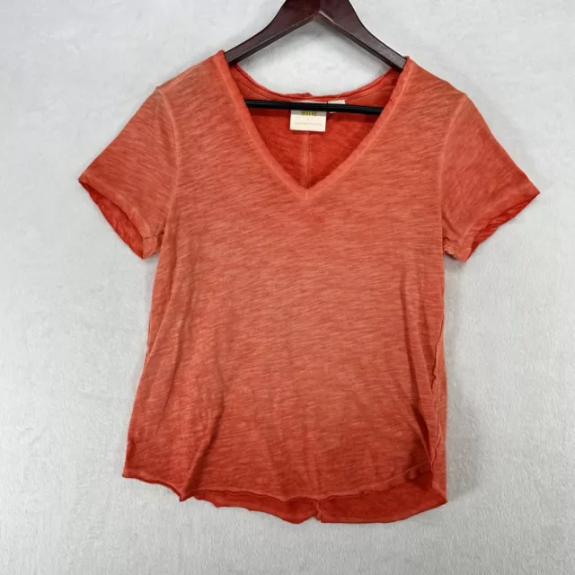 Anthropologie Maeve Shirt Womens Small Coral Pink Faded Burnout V Neck Tee Boho