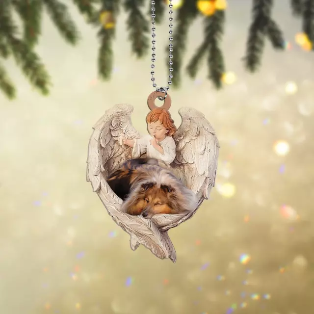 Sheltie dog sleeping Angel Wings Christmas, love Sheltie dog car Ornament Gift