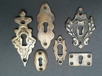 6 Various Antique Style Escutcheon Key Hole Covers Ornate 1-3" Solid Brass #E