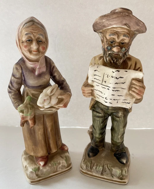 Vintage 2 Norleans Japan Figurines ~ Old Man Woman Elderly Set Couple