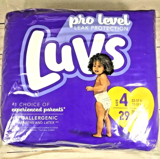 Luvs Hypoallergenic Diapers Size 4, 29 Count 22-37lb No Parabens/Latex Leakguard