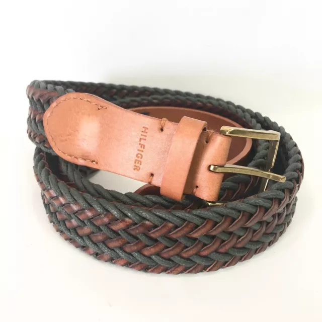 Tommy Hilfiger Mens 42 Belt Brown Braided Leather and Cording