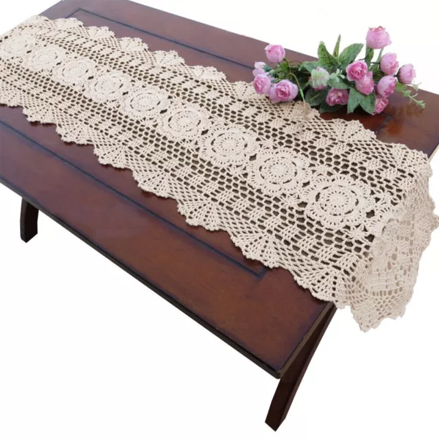 Handmade Crochet Table Runner Doily Floral Lace Cotton Tablecloth Home Decor