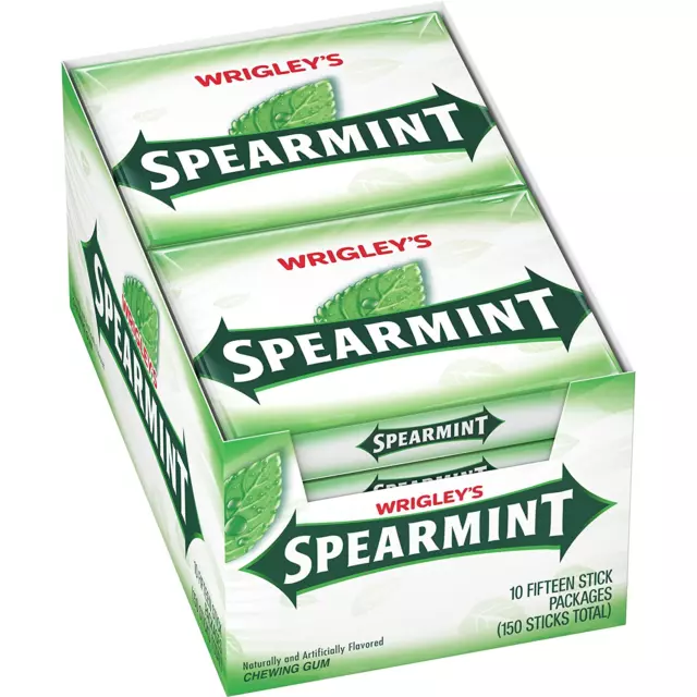 Wrigleys Spearmint Chewing Gum 15 Pieces X 10 Pack - USA