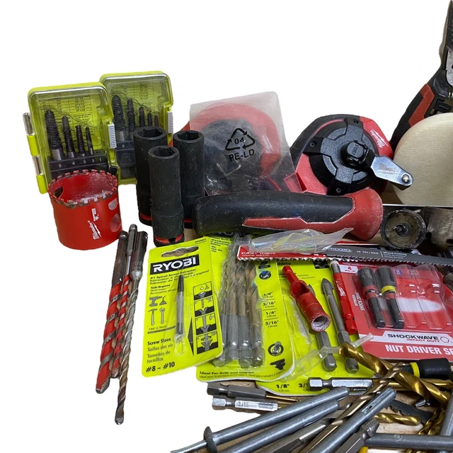 MILWAUKEE RYOBI JUNK Drawer Tools Lot Bits Level Extractors Pliers