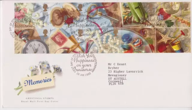 Gb Royal Mail Fdc 1992 Greetings Memories Stamp Set Whimsey Pmk