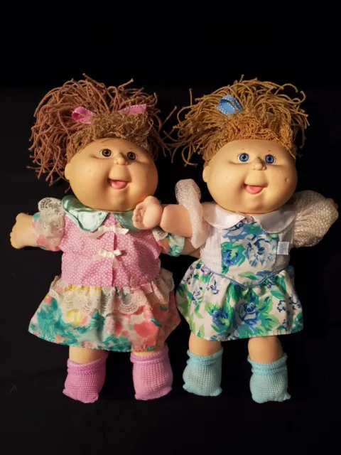 Vintage 1st Ed LOT "TWINS" Cabbage Patch Kids CPK Crimp N CURL 1990 DOLLS