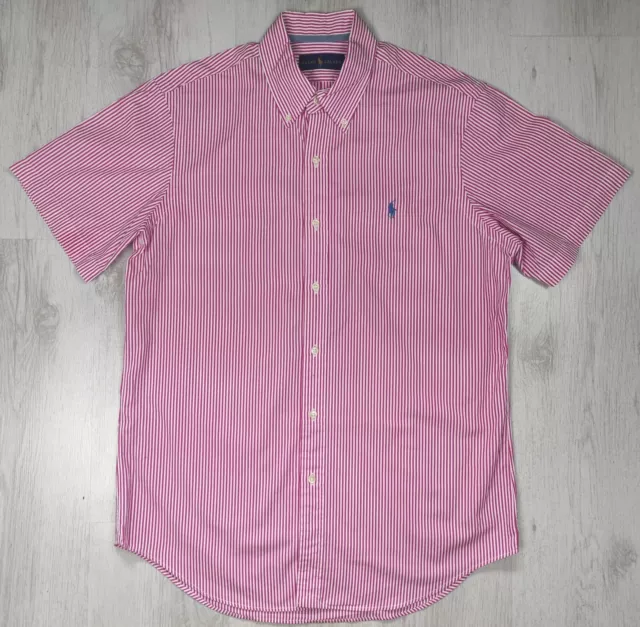 POLO Ralph Lauren Men's Short Sleeve Shirt MEDIUM Pink Candy Stripe