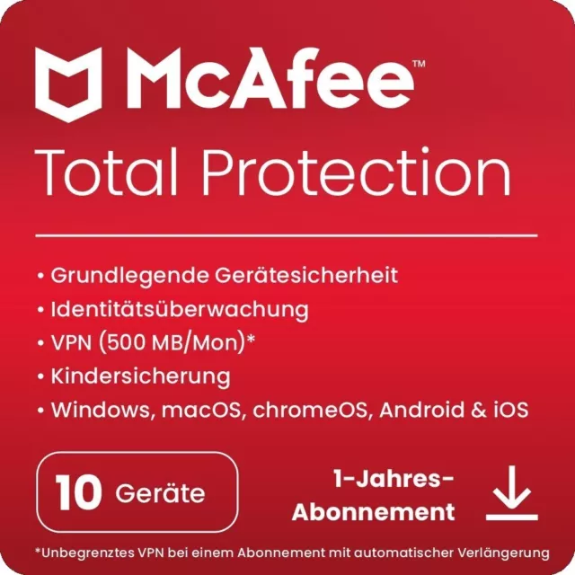 McAfee Total Protection (2024) 10 Geräte 1 Jahr PC / Mac / Android Download NEU