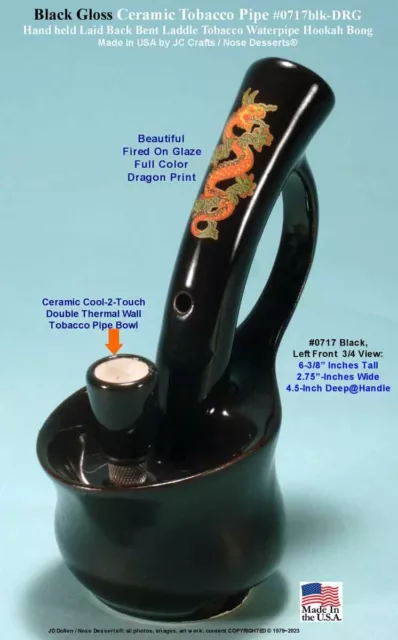 Long Dragon Black Bent Neck Ceramic Glass Bud Vase Stash Tobacco Bong Water Pipe