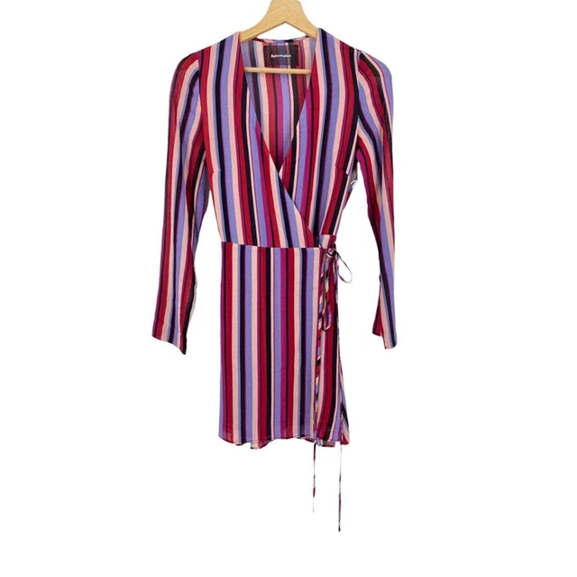 REFORMATION GJELINA LONG Sleeve Wrap Mini Dress in Nebraska Ditsy Floral Print S 94.69 PicClick UK