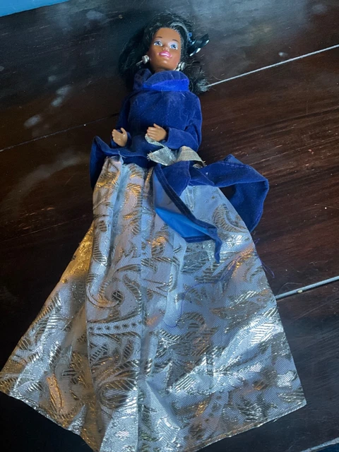 Mattel Barbie 1987 Head And 1966 Body Black With Blue And White Dress Doll