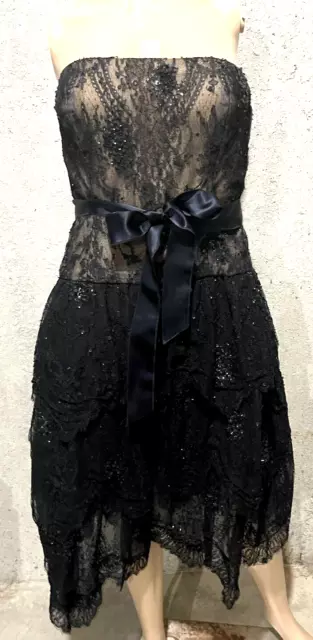 Oscar de la Renta Vintage Lace Bead Embroidered Bow Black Cocktail Dress US 4