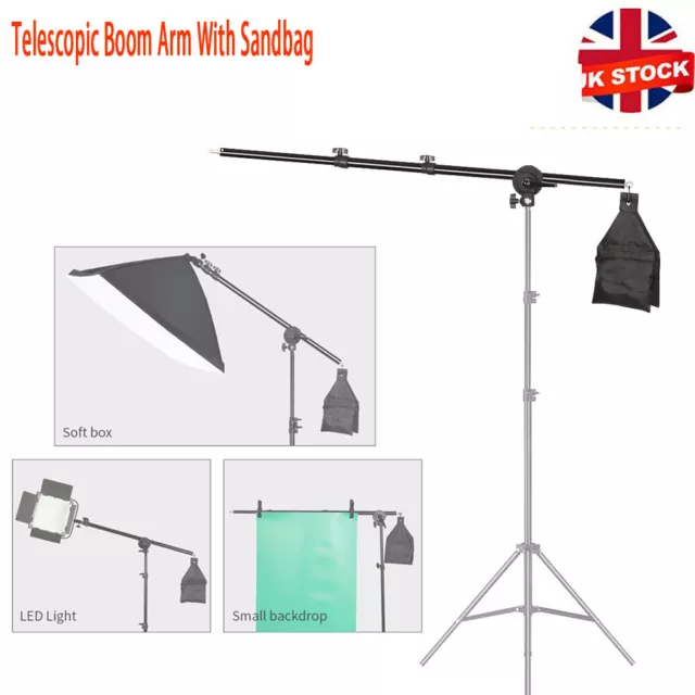 UK 1.4m Flash Softbox Telescopic Boom Arm Top Light Stand Arm Holder W/ Sandbag