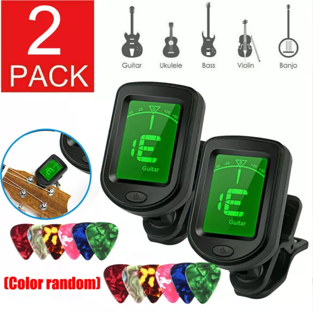 2XDigital Chromatic LCD Clip-On Electric Tuner for Bass, Guitar, Ukulele, Violin