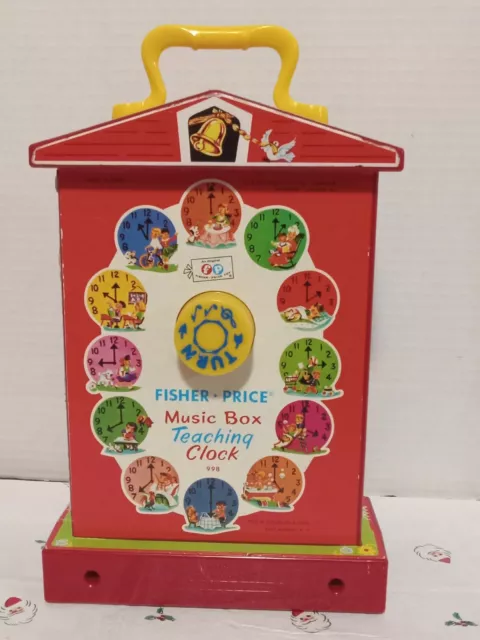 Fisher Price MUSIC BOX TEACHING CLOCK Wind-up Schoolhouse Vintage 1968 TESTED