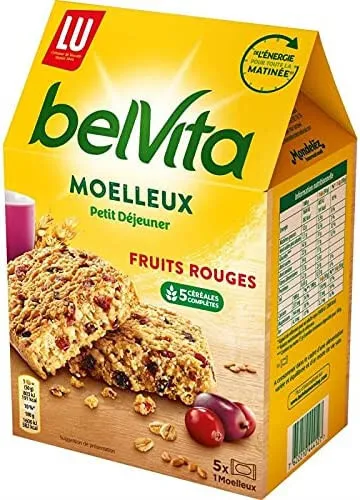 LOT DE 3 - LU - Belvita Gateau Moelleux Fruits Rouges - boîte de 5 sachets - 250