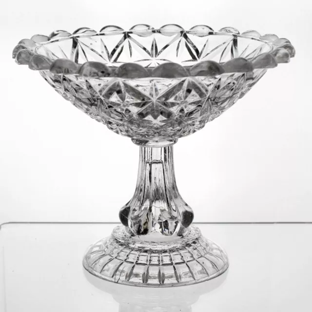 Boston & Sandwich Sandwich Star Compote, Antique Flint Glass 1850s 7 3/8" D 6" H
