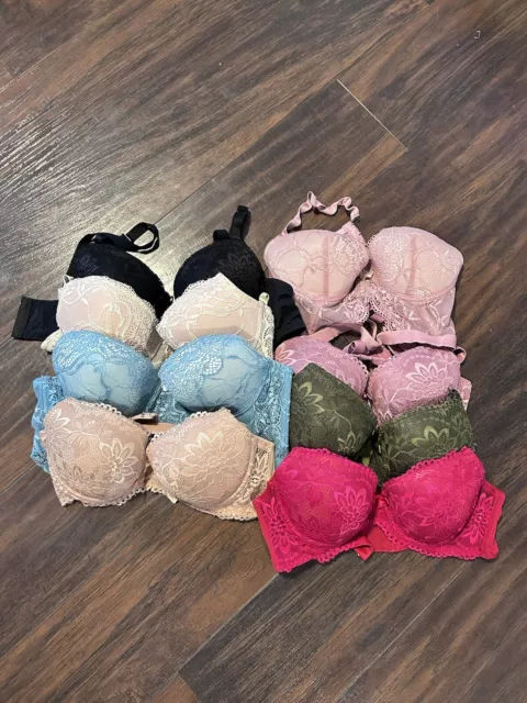 Women’s Mixed Bra Lot Sz 34 A/B Wired Padded Pushup 8 Pieces