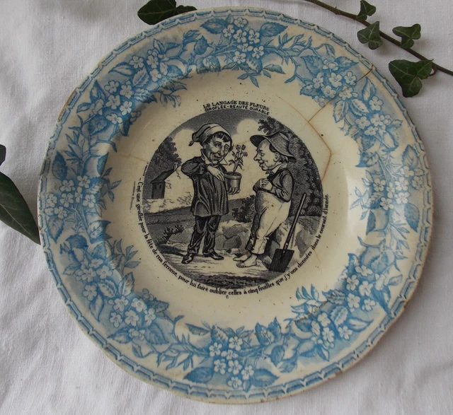 Ancienne Petite Assiette Dînette Porcelaine Enfants Poules Année 1910 Gien
