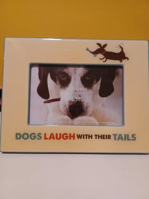 4”x 6” picture frame “DOGS LAUGH with there TAILS “ Blue Black & Yellow "New"