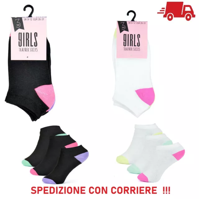 6 Paia Calzini Fantasmini Bambina Donna Alla Caviglia Calze Corte Sneaker Sport