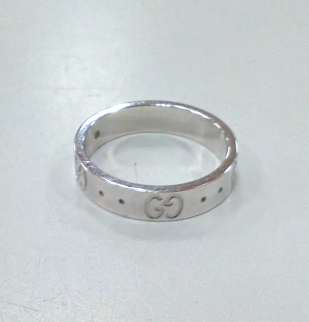 Gucci 18K White Gold Icon Band Ring Size 10 US 5 1/4