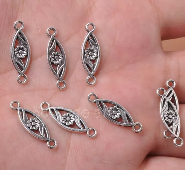 50 piezas Colgante de fianzas de flores de plata tibetana Dije Conector de fianza