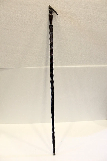Antique Indian Asian Old Brass Peacock Shape Wooden Hand Crafted Walking Stick