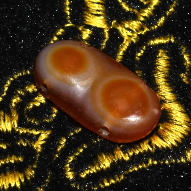 Genuine Ancient Carnelian Stone Luk Mik dZi Double Eye Bead Over 2000 Years Old
