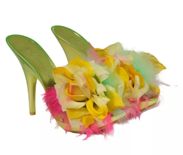 GIUSEPPE ZANOTTI WOMENS Floral Sandals US7 EU37 Neon Green Yellow Heels ...