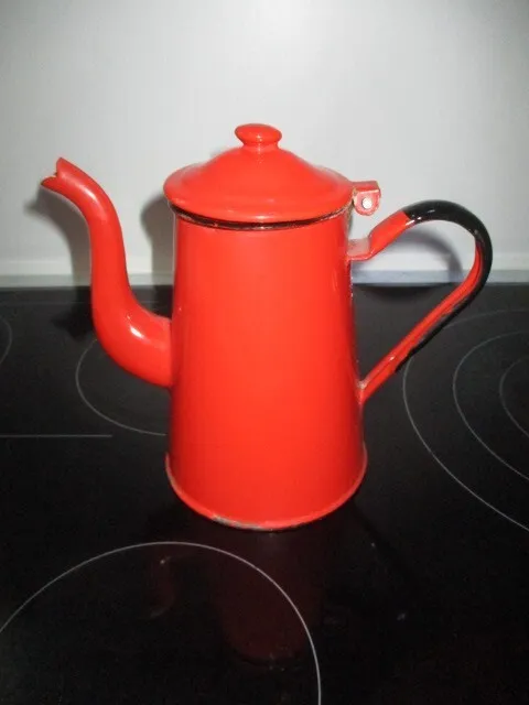Emaille schöne alte Kaffeekanne rot 21 cm guter gebrauchter Zustand 1 Liter