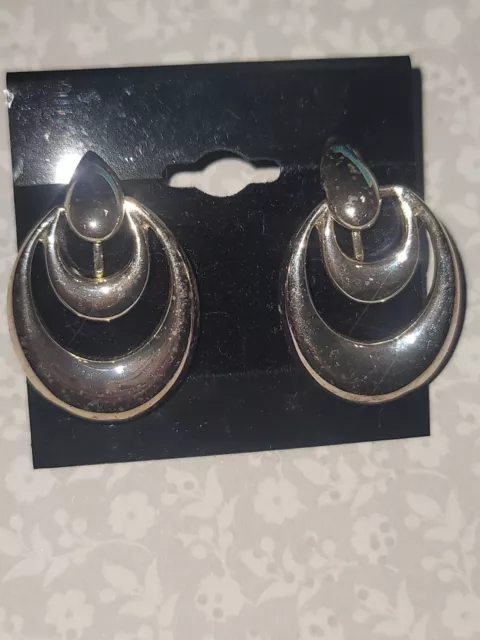 Vintage Napier Signed Silvertone Screw Back Clip On Earrings