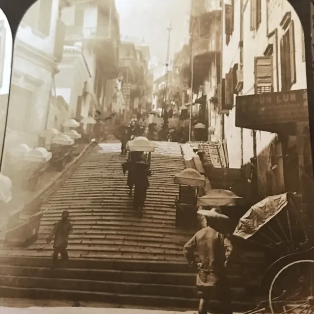 RARE GEORGE ROSE Stereoview Antique Photo  Street Scene Hong Kong 1904