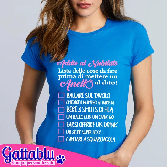 T-shirt donna Lista Addio al Nubilato, cose da fare PERSONALIZZABILE! Blu!
