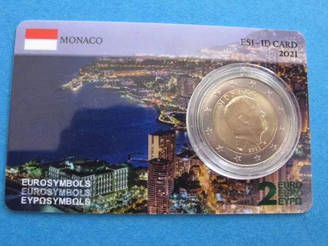 Monaco 2021 Carte "Vue aérienne de la Principauté" + pièce de 2 euros UNC