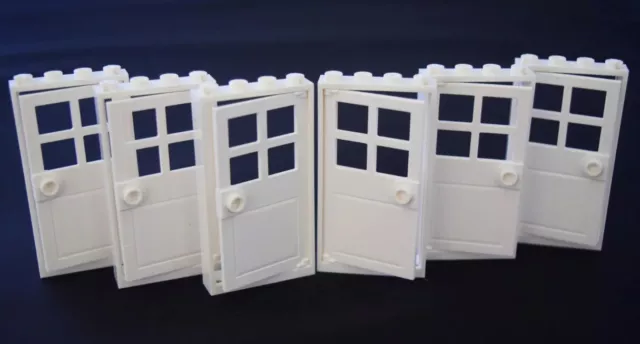 Lego 6 White Door With 4 Panes With Stud Handle And 1x4x6 Door Frames Part