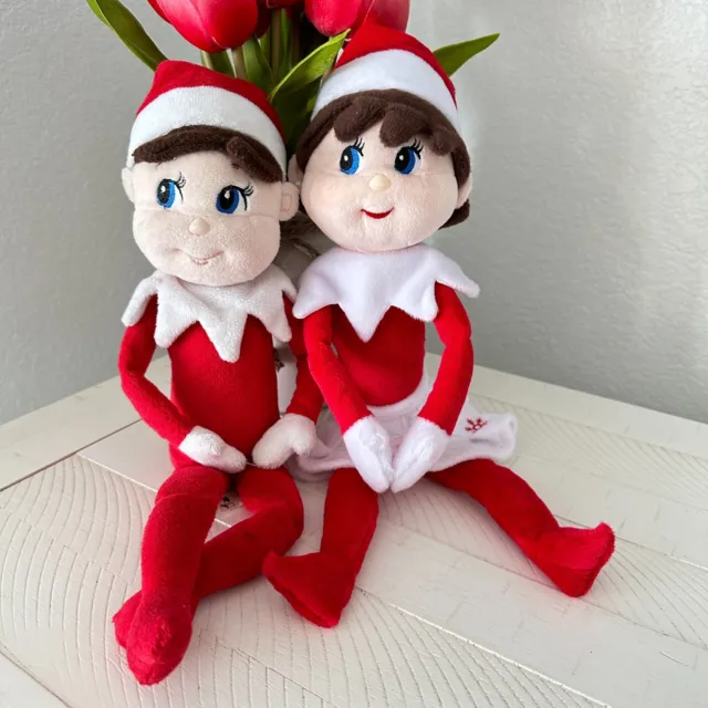 The Elf on the Shelf Lot Boy and Girl Plushee Plush Doll Blue Eyes Set 14" Dolls