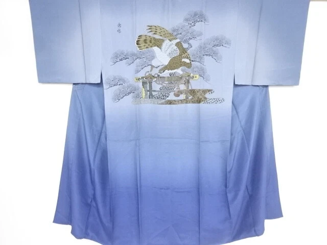 82838# Japanese Kimono / Mens Juban / Hawk With Pine