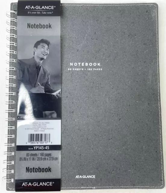 AT-A-GLANCE Professional Grey Notebook 80 Sheets 8 1/4" x 11" Ruled #YP145-45