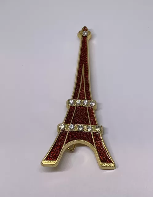 Eiffel Tower Paris France Red With Rhinestones Sap Polyne Travel Lapel Pin (48)